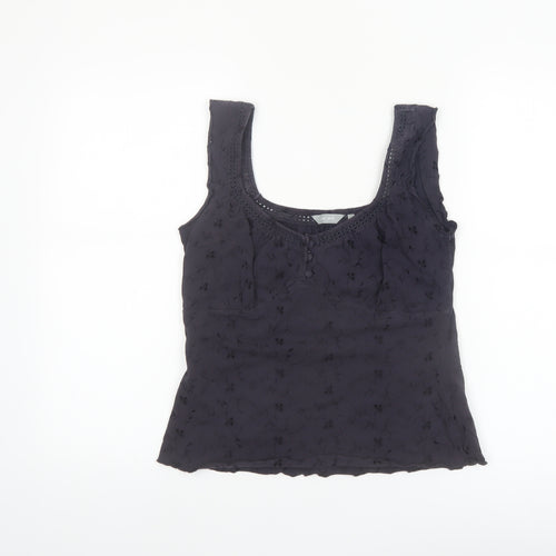 Marks and Spencer Per Una Black Cotton Embroidered Camisole Tank Top Size 12