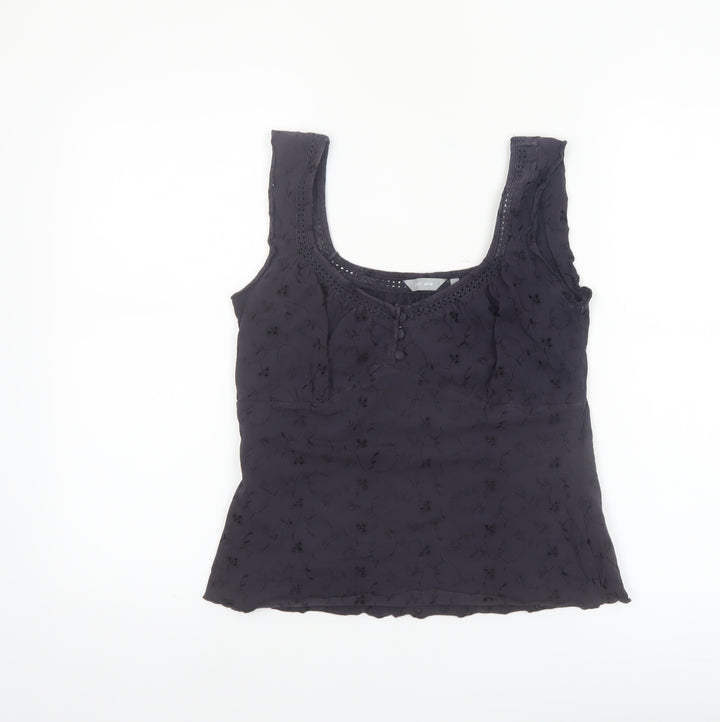 Marks and Spencer Per Una Black Cotton Embroidered Camisole Tank Top Size 12