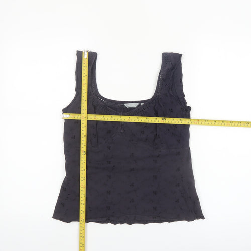 Marks and Spencer Per Una Black Cotton Embroidered Camisole Tank Top Size 12
