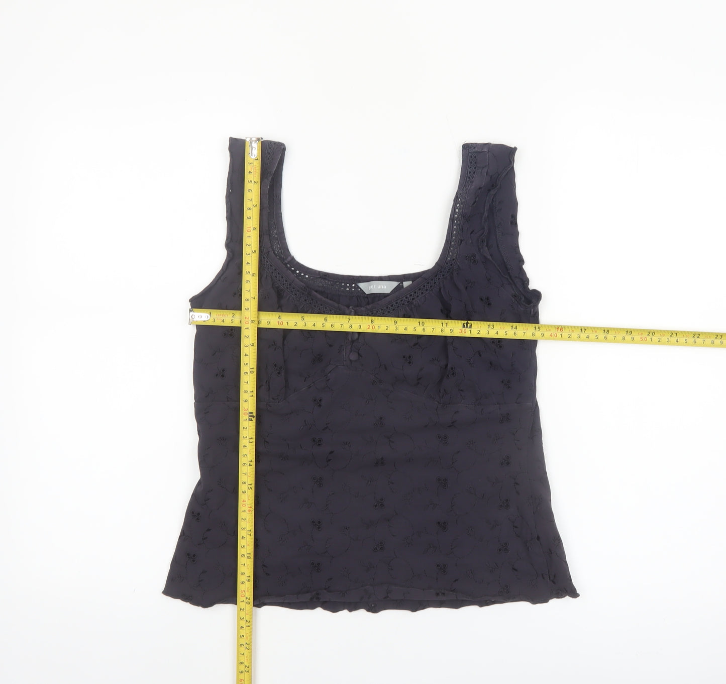 Marks and Spencer Per Una Black Cotton Embroidered Camisole Tank Top Size 12
