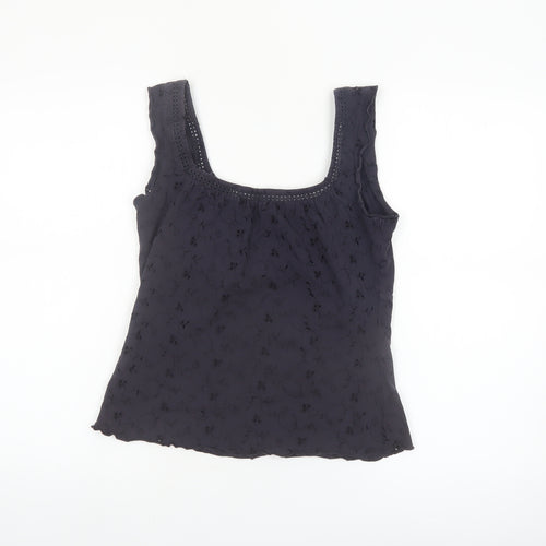 Marks and Spencer Per Una Black Cotton Embroidered Camisole Tank Top Size 12