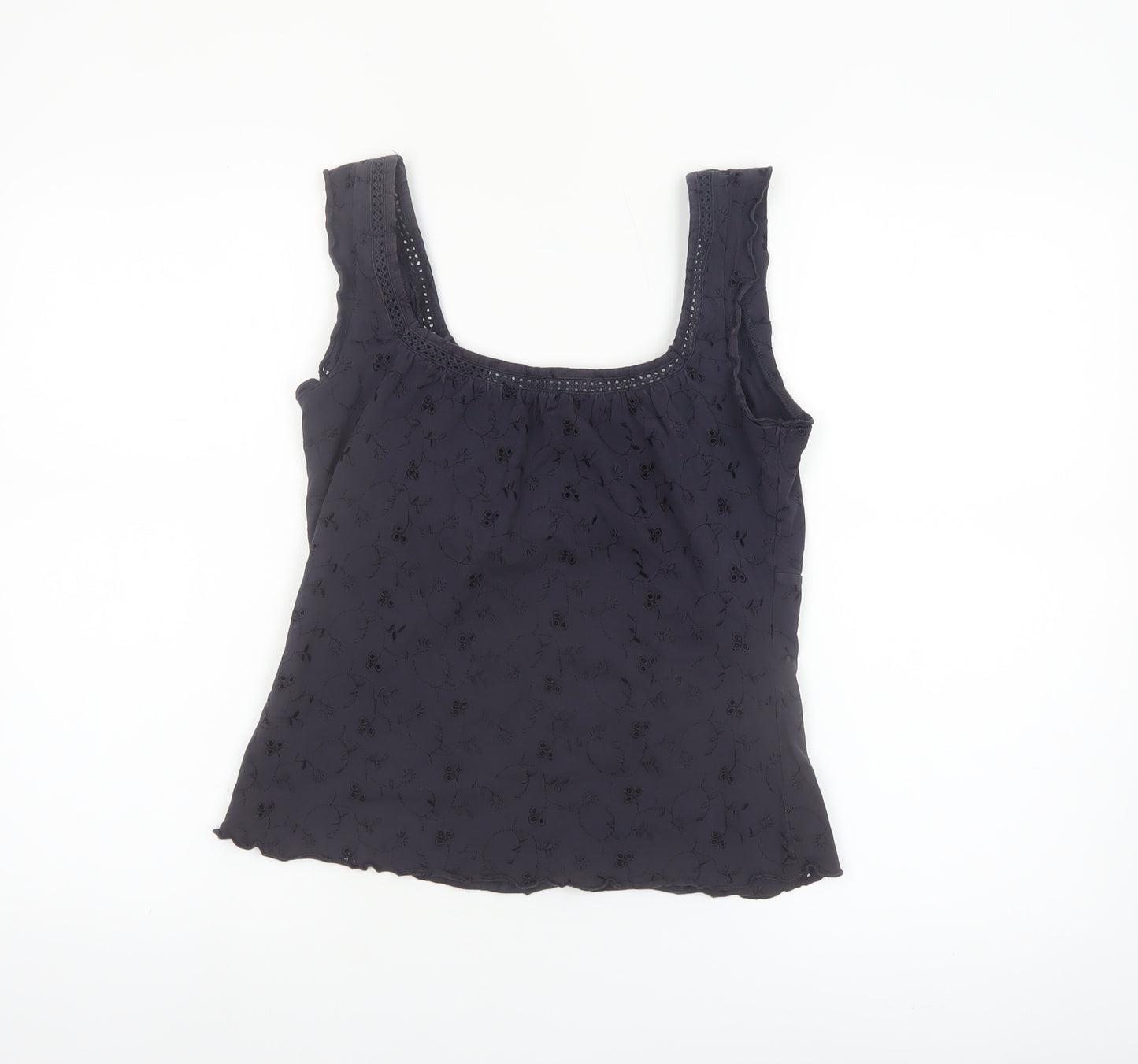 Marks and Spencer Per Una Black Cotton Embroidered Camisole Tank Top Size 12