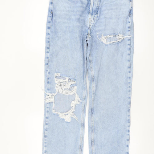Primark Women Blue Size 8 High Rise Distressed Mom Jeans