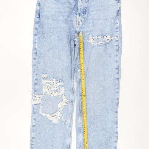 Primark Women Blue Size 8 High Rise Distressed Mom Jeans