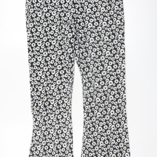 New Look Womens Black Floral Flared Jersey Trousers Size 10