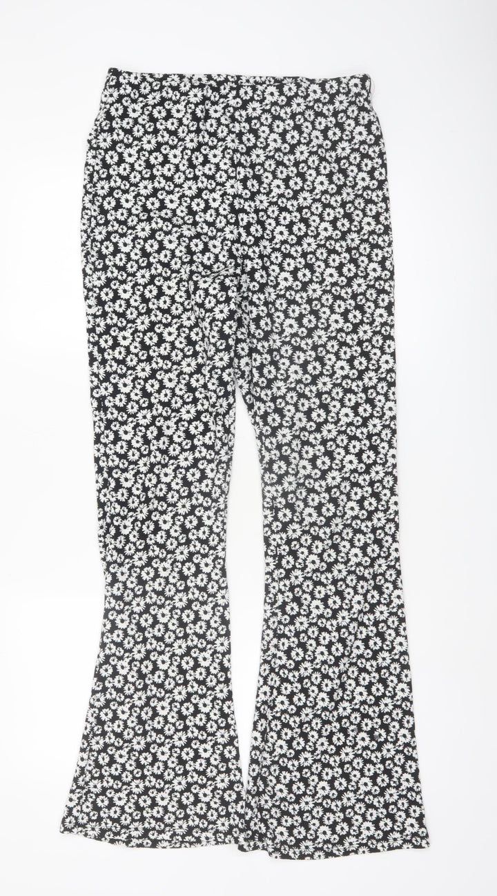New Look Womens Black Floral Flared Jersey Trousers Size 10