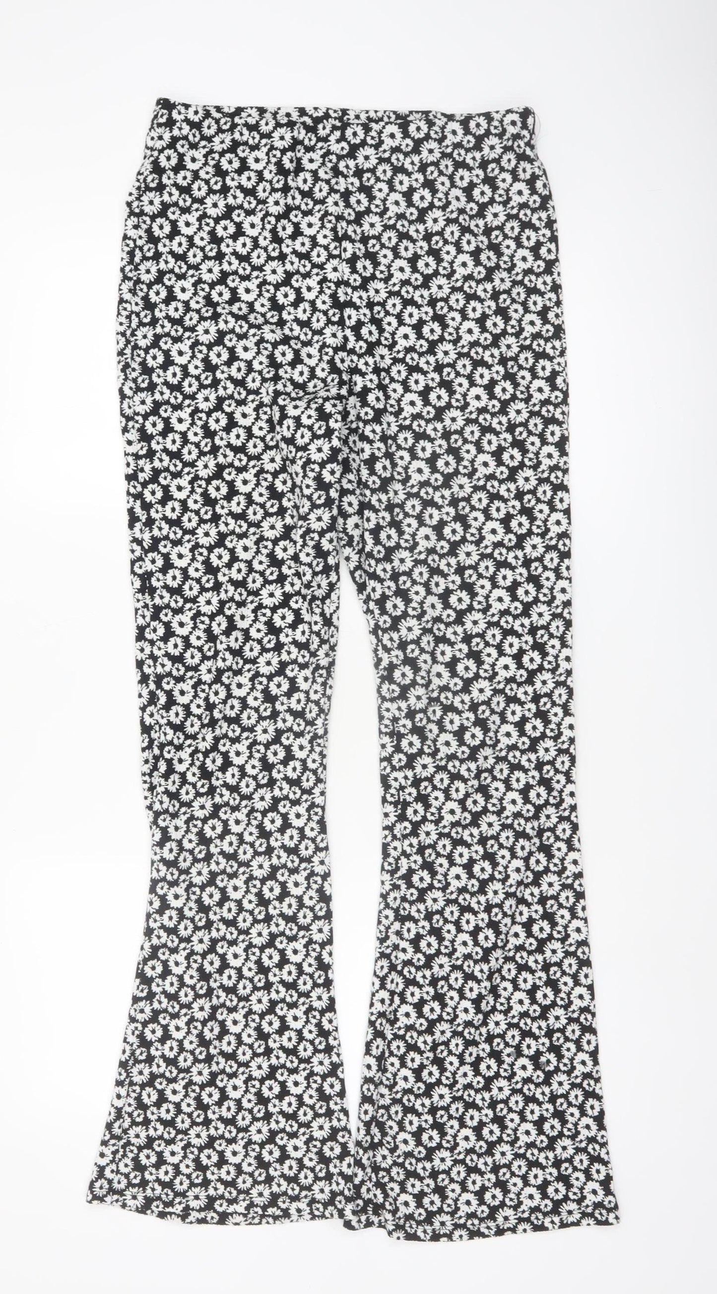 New Look Womens Black Floral Flared Jersey Trousers Size 10