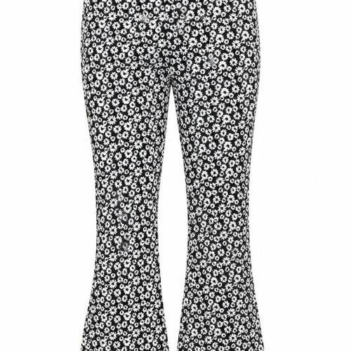 New Look Womens Black Floral Flared Jersey Trousers Size 10
