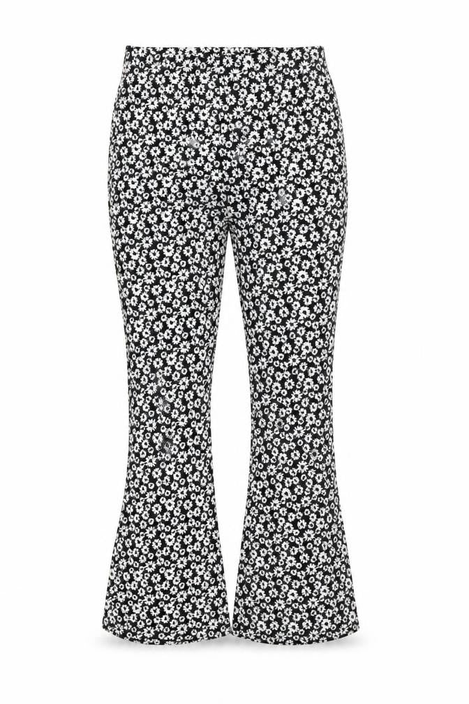 New Look Womens Black Floral Flared Jersey Trousers Size 10