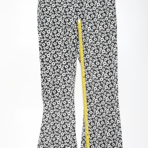 New Look Womens Black Floral Flared Jersey Trousers Size 10