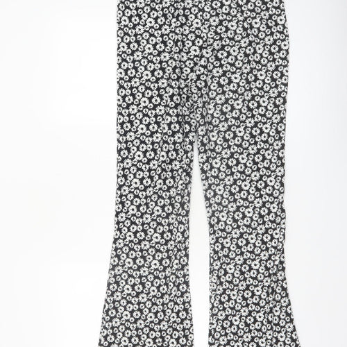 New Look Womens Black Floral Flared Jersey Trousers Size 10