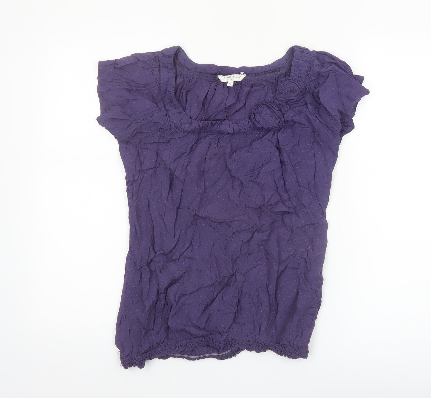 New Look Women’s Purple Viscose Tunic Blouse Size 12 Short Sleeve