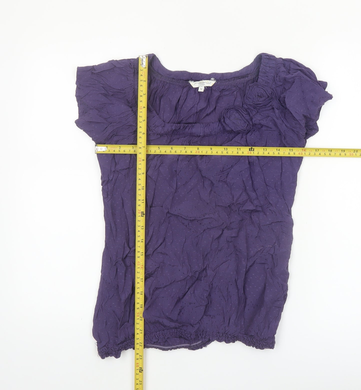 New Look Women’s Purple Viscose Tunic Blouse Size 12 Short Sleeve
