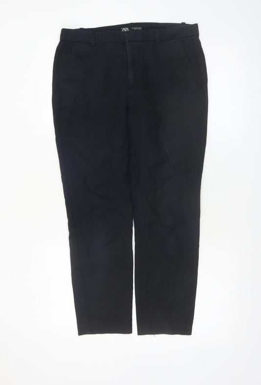 Zara Women Black Chino Trousers Size 10 Slim Fit Cotton Stretch