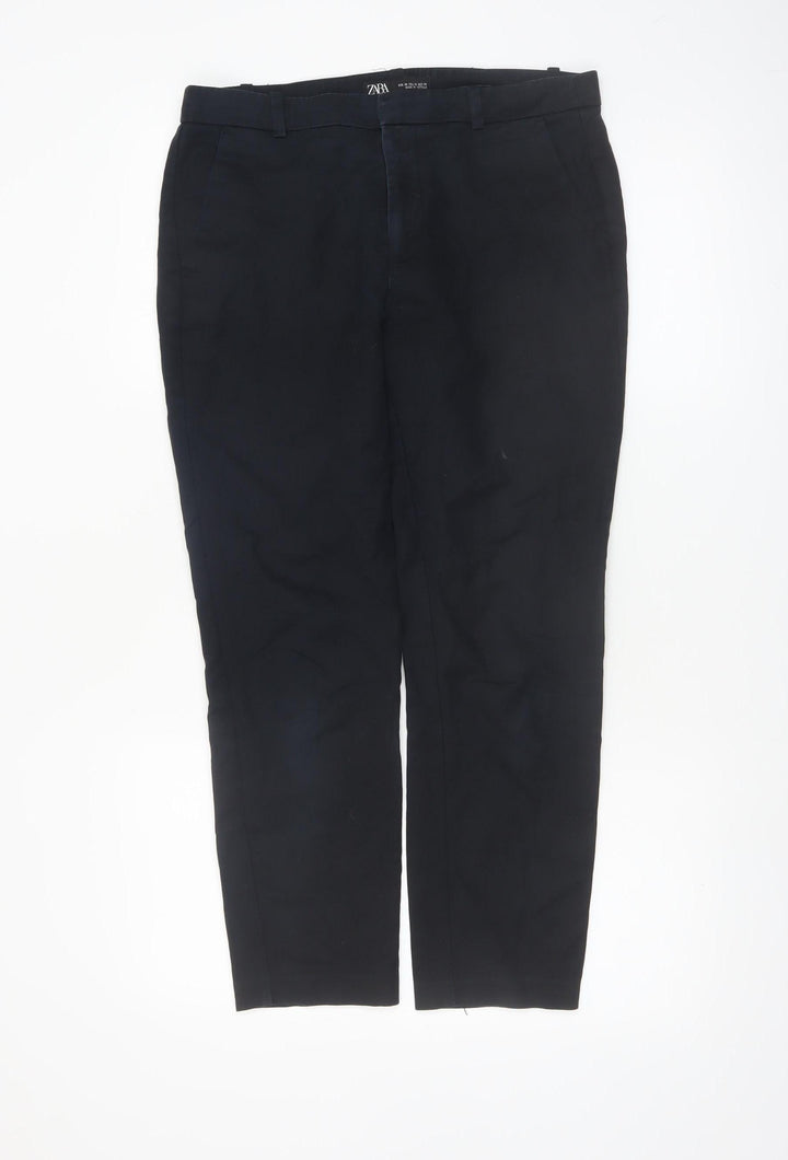 Zara Women Black Chino Trousers Size 10 Slim Fit Cotton Stretch