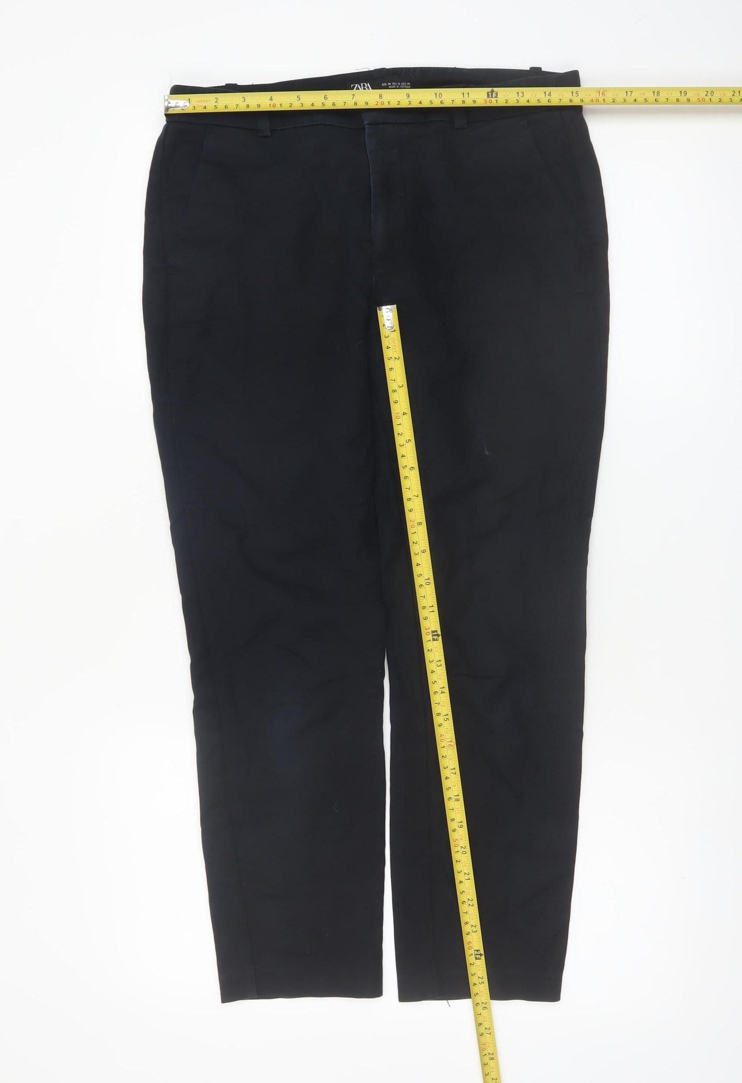 Zara Women Black Chino Trousers Size 10 Slim Fit Cotton Stretch