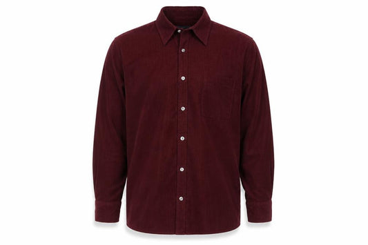 Front view of Principles for Men Red Corduroy Button-Up Long Sleeve Shirt, size S