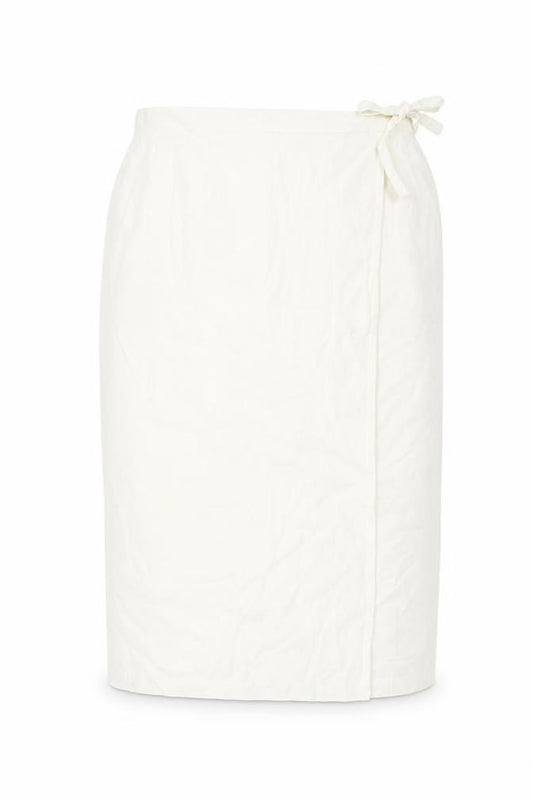 Front view of C&A Women Ivory Midi Wrap Skirt Linen Blend, size 18