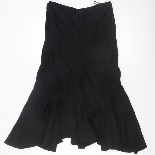 Wallis Women Black Linen Blend Flared Midi Skirt Size 12 Petite
