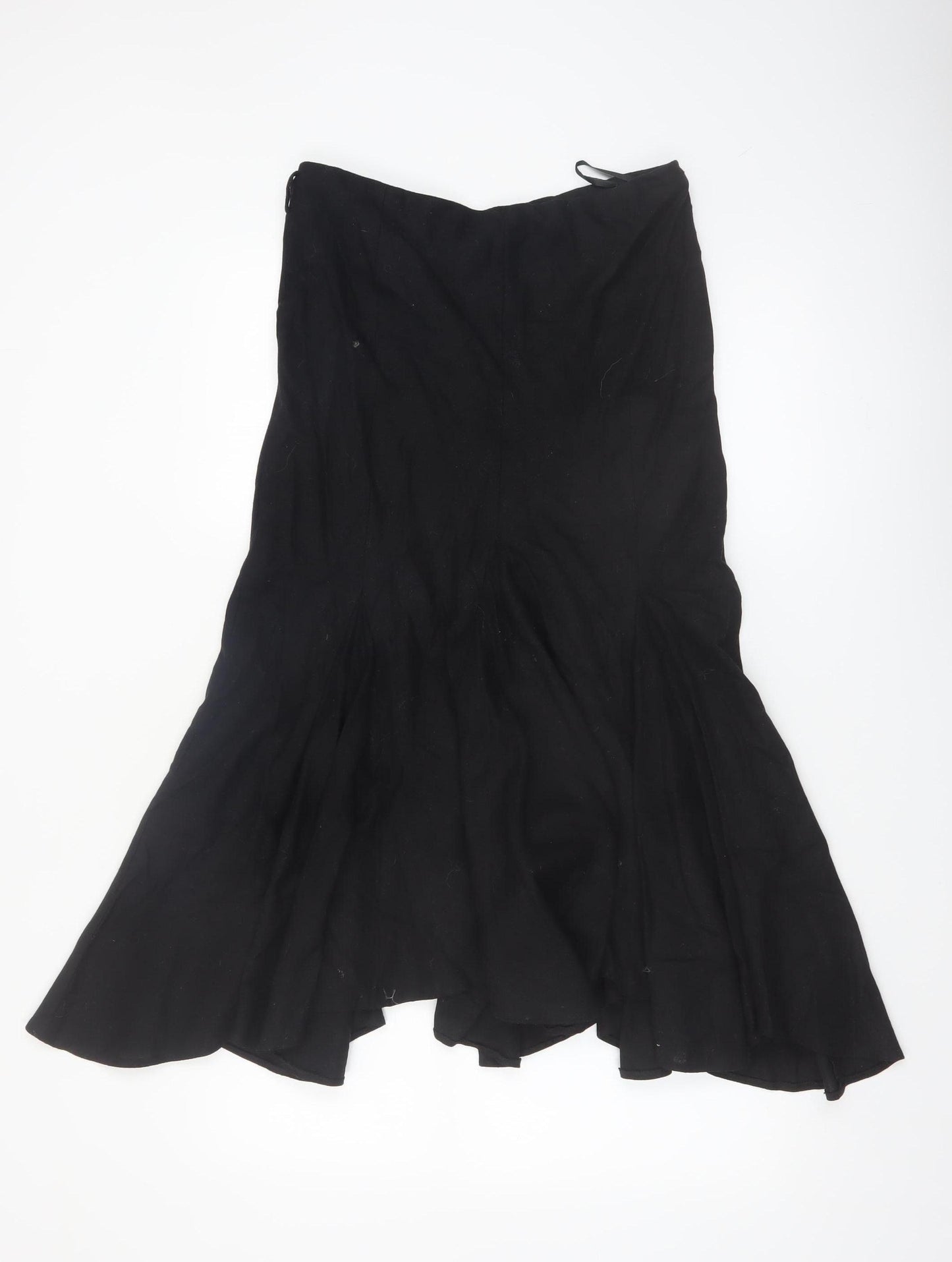 Wallis Women Black Linen Blend Flared Midi Skirt Size 12 Petite