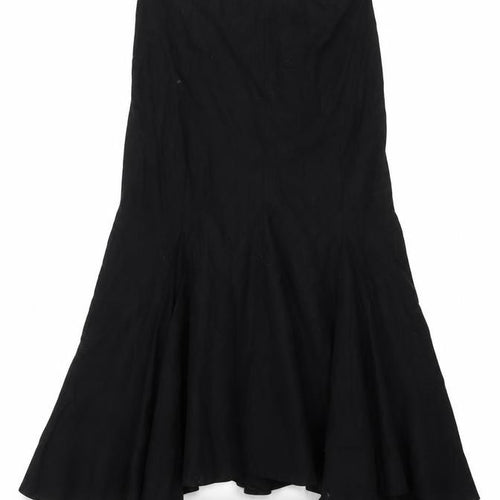 Wallis Women Black Linen Blend Flared Midi Skirt Size 12 Petite