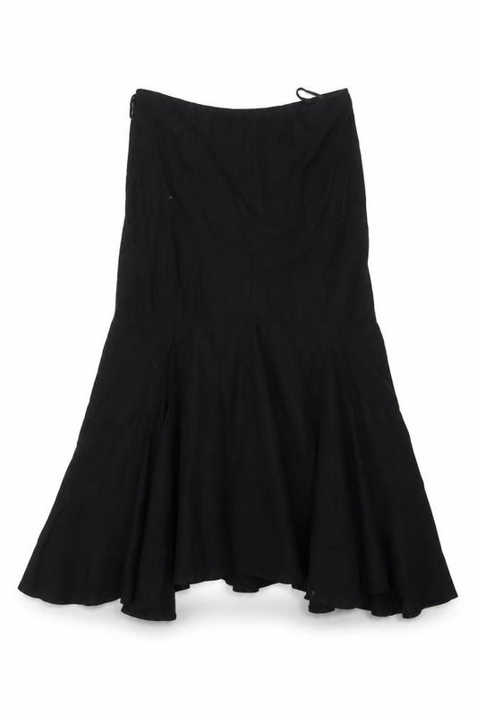 Front view of Wallis Women Black Linen Blend Flared Midi Skirt, size 12, Petite