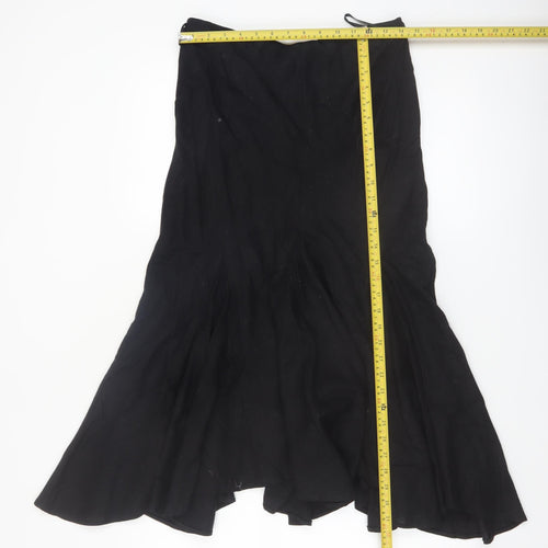 Wallis Women Black Linen Blend Flared Midi Skirt Size 12 Petite
