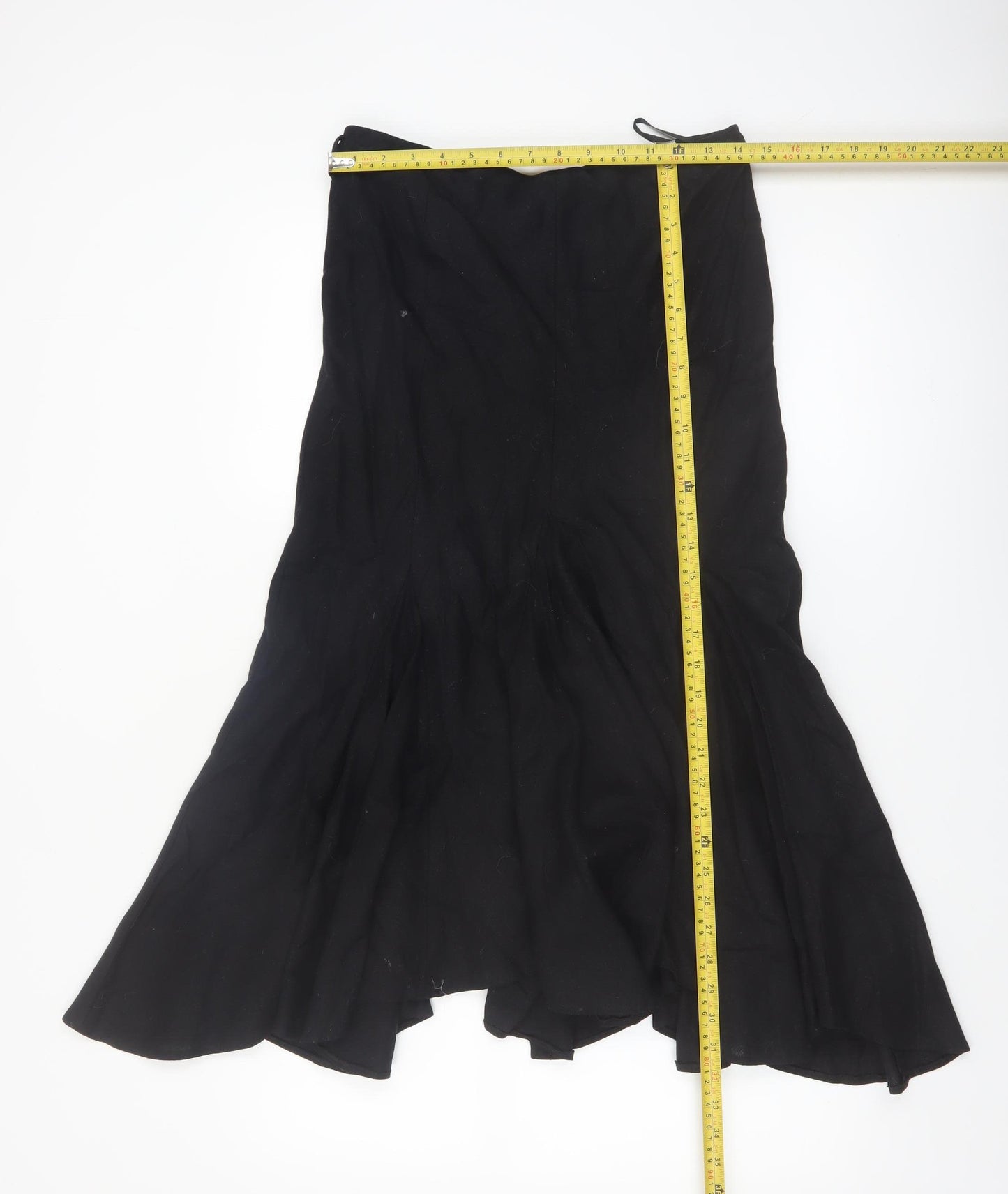 Wallis Women Black Linen Blend Flared Midi Skirt Size 12 Petite