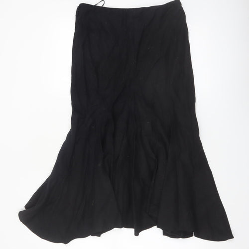 Wallis Women Black Linen Blend Flared Midi Skirt Size 12 Petite