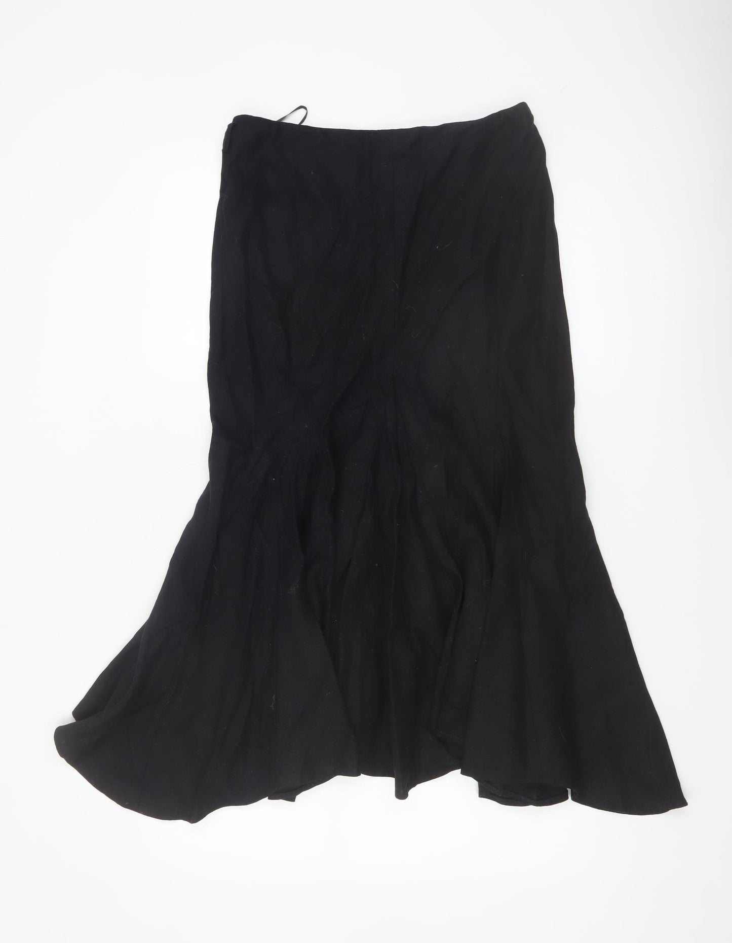 Wallis Women Black Linen Blend Flared Midi Skirt Size 12 Petite