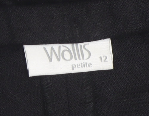 Wallis Women Black Linen Blend Flared Midi Skirt Size 12 Petite