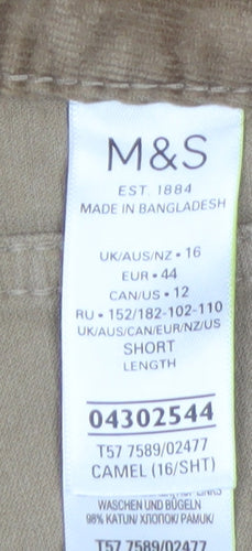 Marks and Spencer Women’s Brown Corduroy Chino Trousers Size 16 Short