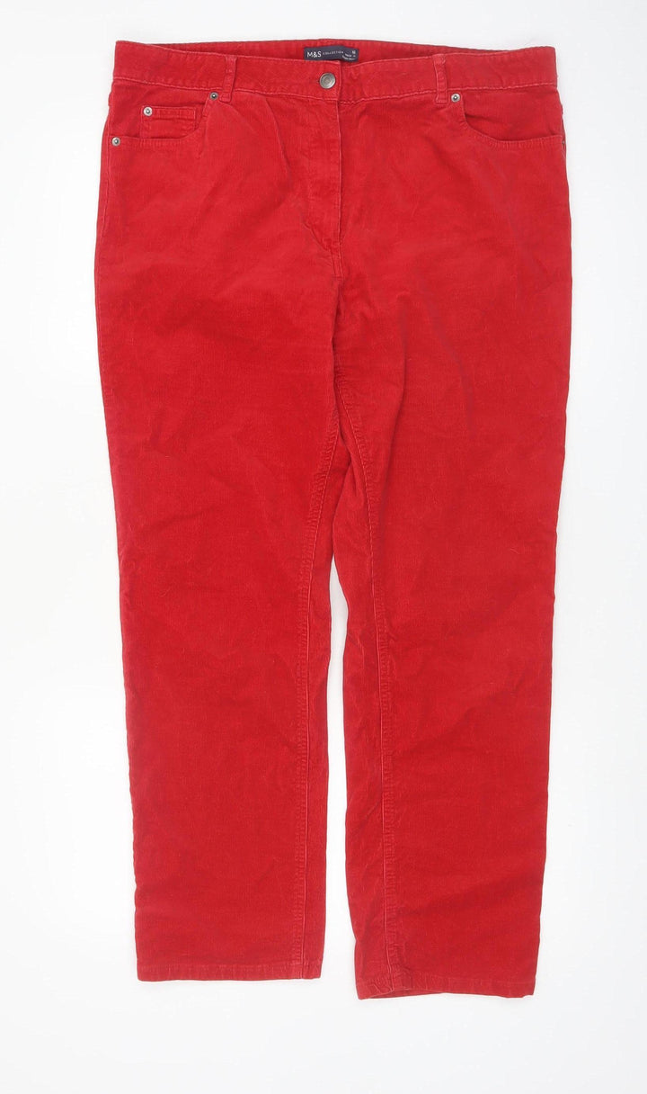 Marks and Spencer Women Bright Red Corduroy Trousers Size 16 Short