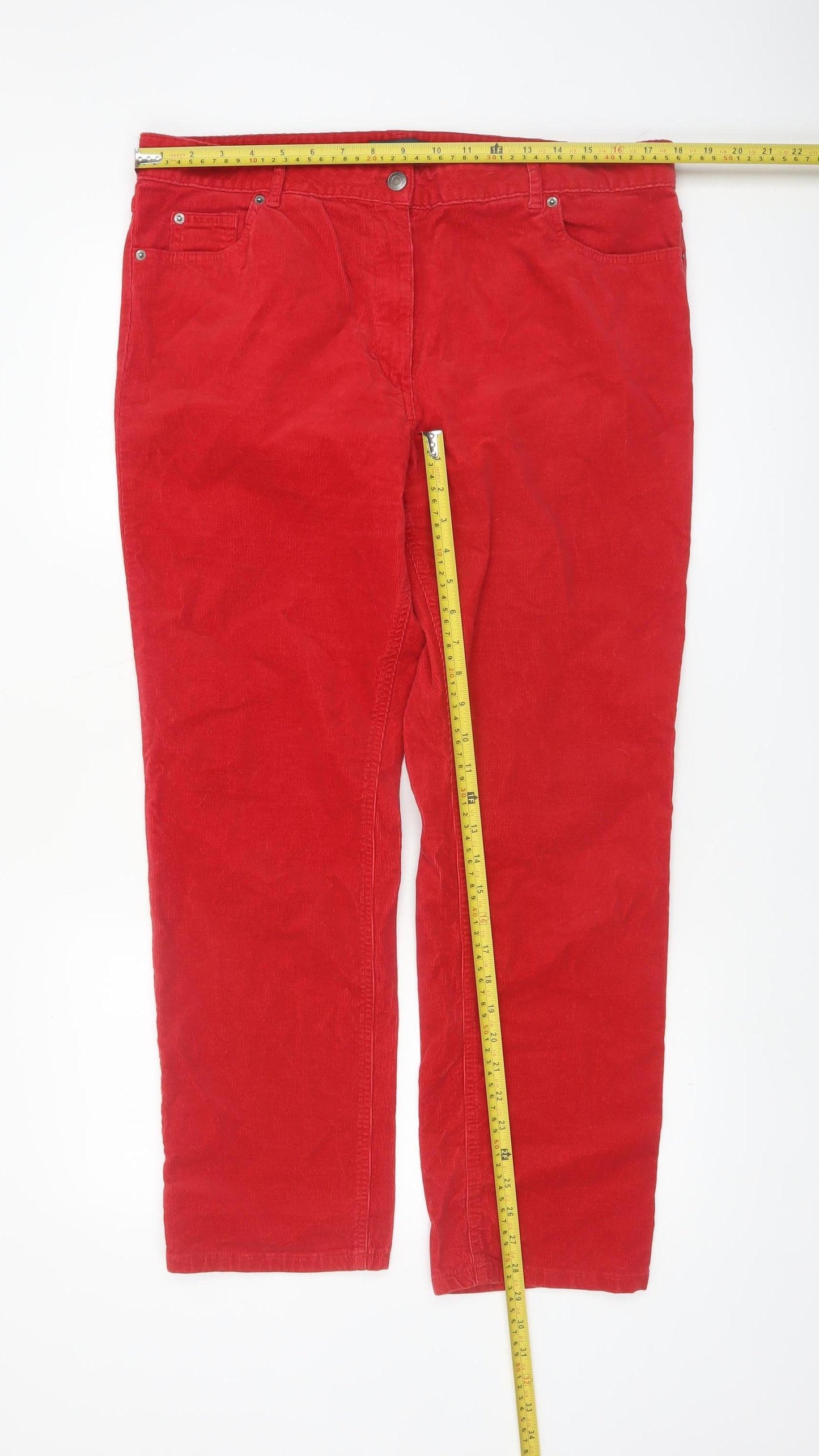 Marks and Spencer Women Bright Red Corduroy Trousers Size 16 Short