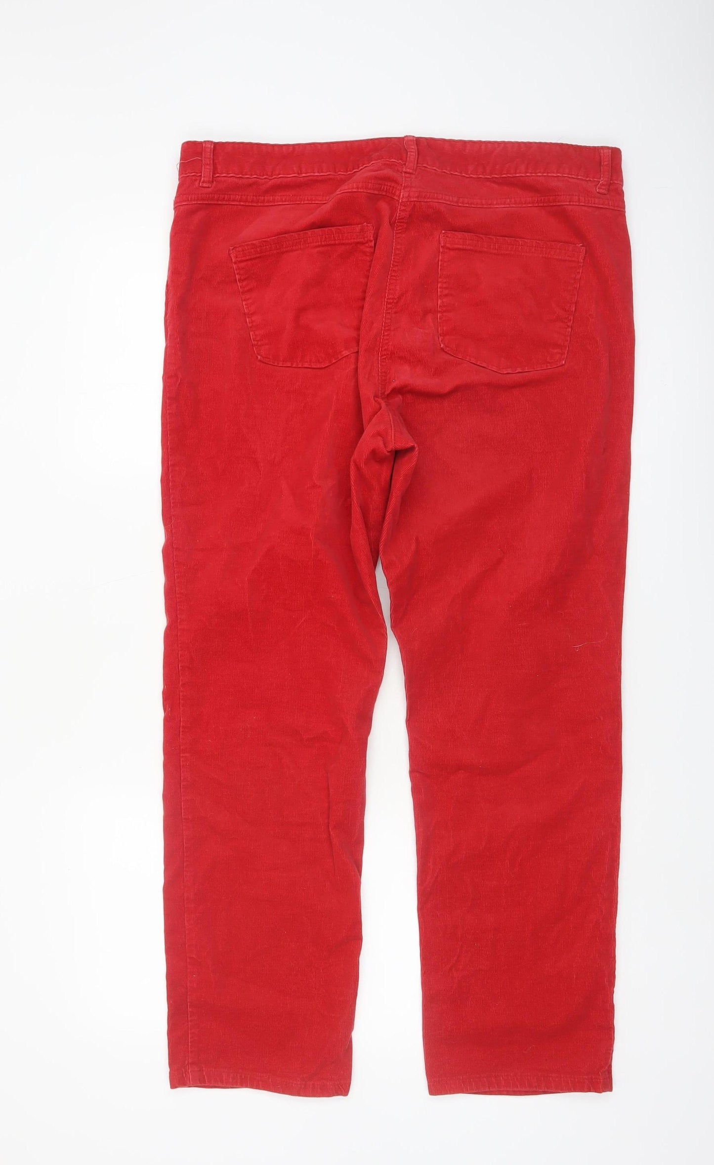 Marks and Spencer Women Bright Red Corduroy Trousers Size 16 Short