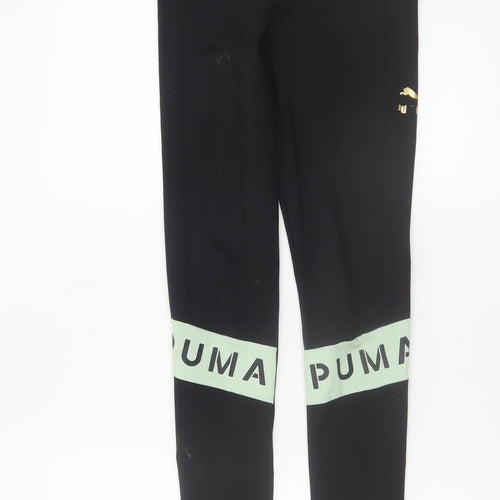 Puma Girls Black 13-14 Years Activewear Leggings with Logo Print