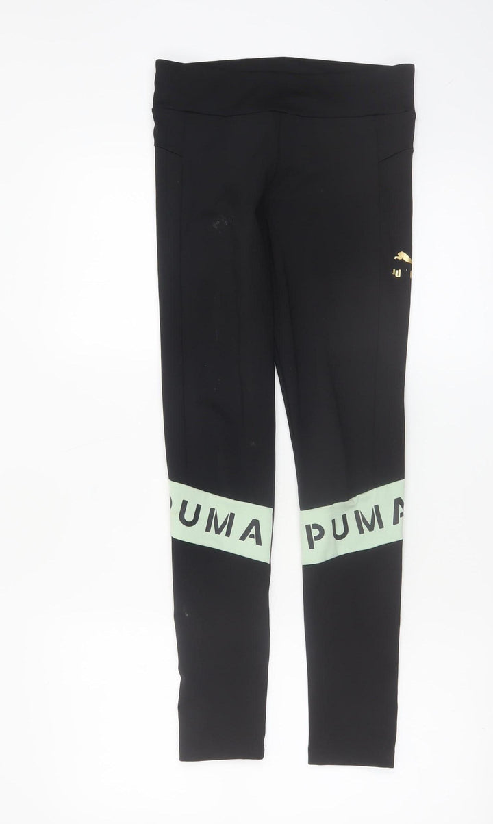 Puma Girls Black 13-14 Years Activewear Leggings with Logo Print