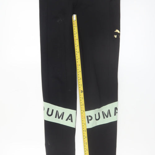 Puma Girls Black 13-14 Years Activewear Leggings with Logo Print