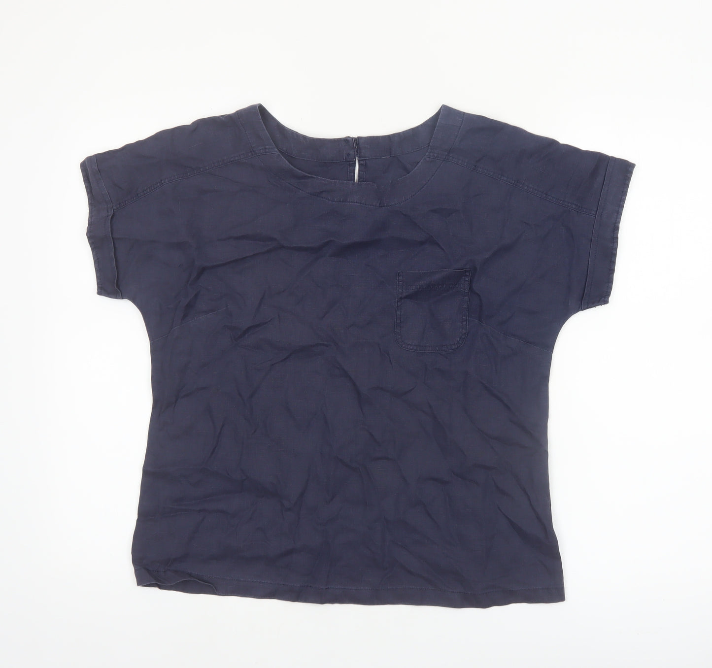 Marks and Spencer Women Blue Linen Short Sleeve Blouse UK 10