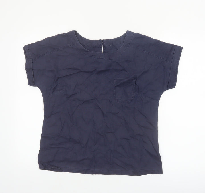 Marks and Spencer Women Blue Linen Short Sleeve Blouse UK 10