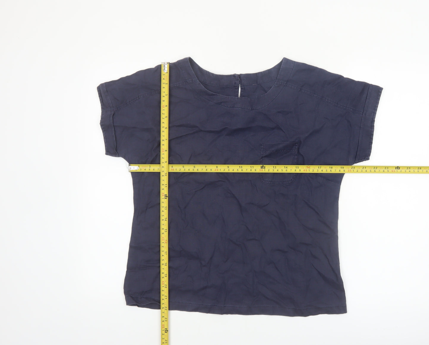 Marks and Spencer Women Blue Linen Short Sleeve Blouse UK 10