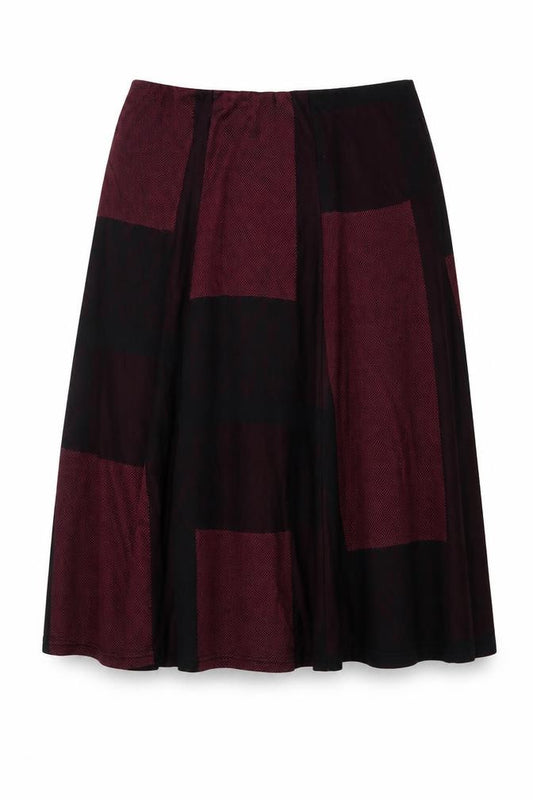 Front view of Anna Rose Women's Red Geometric Midi A-Line Skirt, size 14
