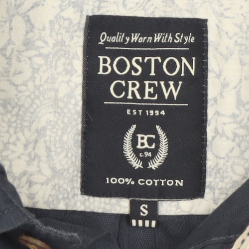 Boston Crew Men's Blue Cotton Short Sleeve Button-Up Shirt Size S