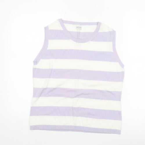 Editions Women Purple White Striped 100% Cotton Sleeveless Tank Top Size 12