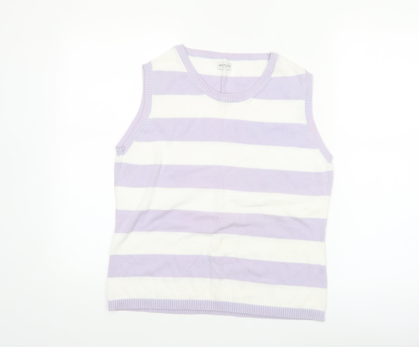 Editions Women Purple White Striped 100% Cotton Sleeveless Tank Top Size 12