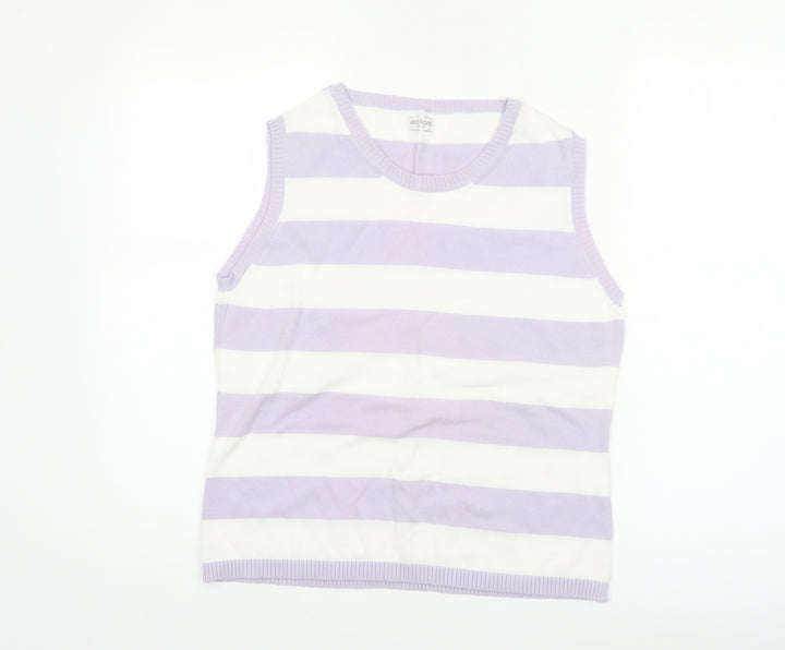 Editions Women Purple White Striped 100% Cotton Sleeveless Tank Top Size 12