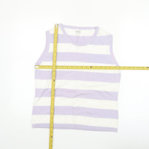 Editions Women Purple White Striped 100% Cotton Sleeveless Tank Top Size 12