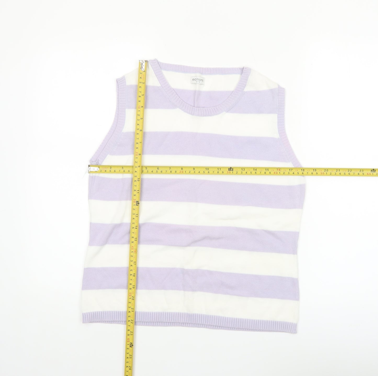 Editions Women Purple White Striped 100% Cotton Sleeveless Tank Top Size 12