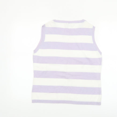 Editions Women Purple White Striped 100% Cotton Sleeveless Tank Top Size 12