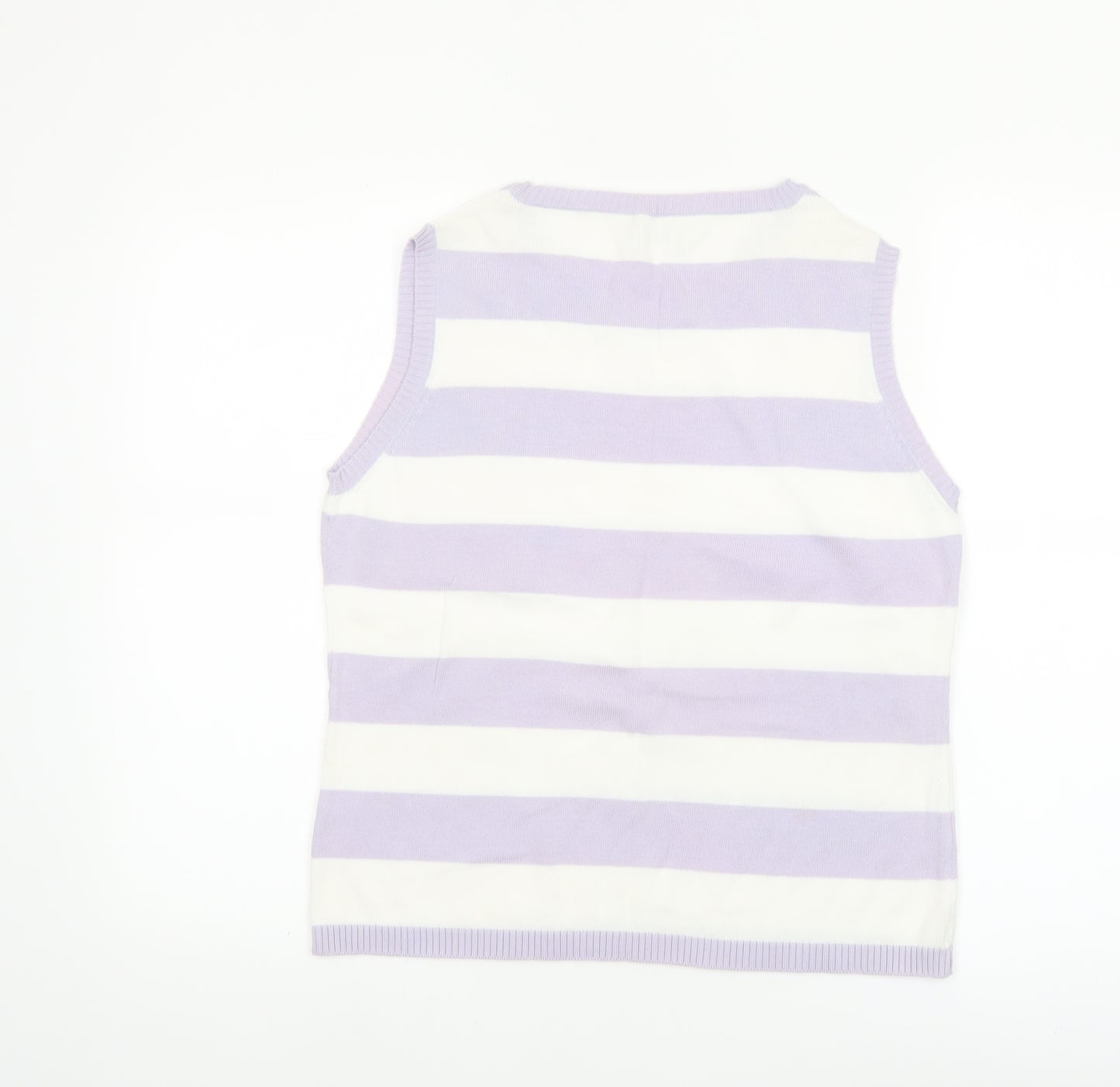 Editions Women Purple White Striped 100% Cotton Sleeveless Tank Top Size 12